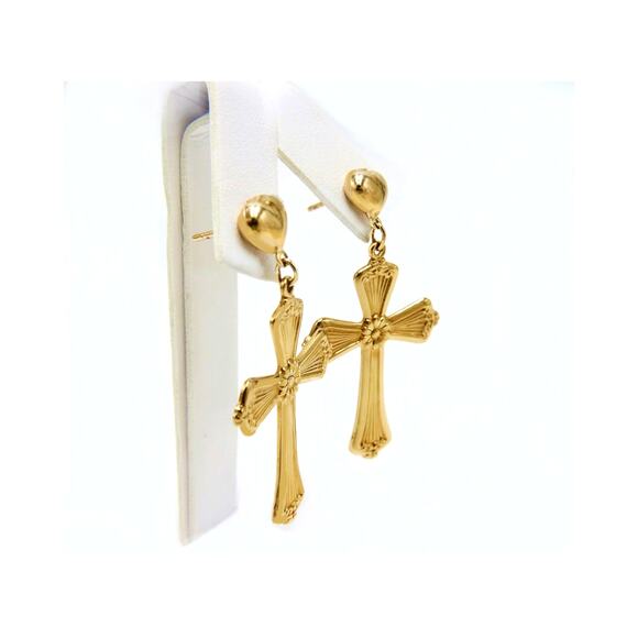 Religious Light Rays Cross 1.4" Dangle stud earrings True 1/20 -14K Gold Filled - Picture 1 of 10
